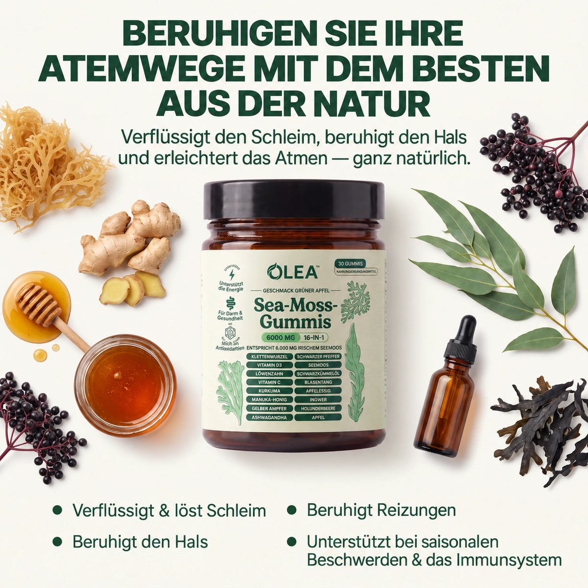 Sea Moss 16-in-1 Wellness-Gummies – Schleim lösen & Atemwegsgesundheit wiederherstellen